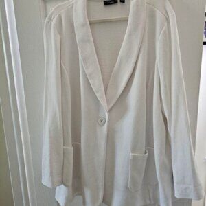 Susan Graver Weekend Marine knit white blazer 3X